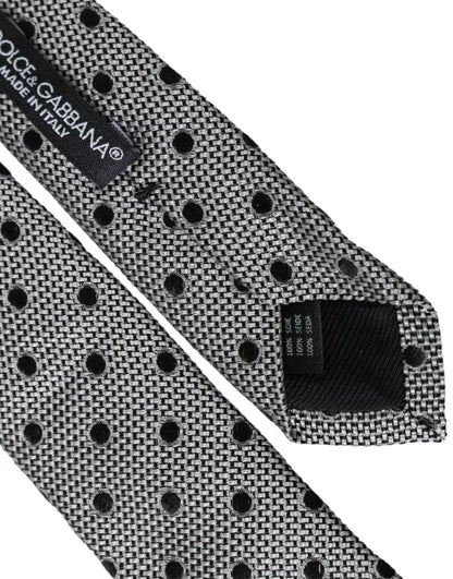 Dolce & Gabbana Black White Dot Fantasy Silk Adjustable Men Tie Dolce & Gabbana