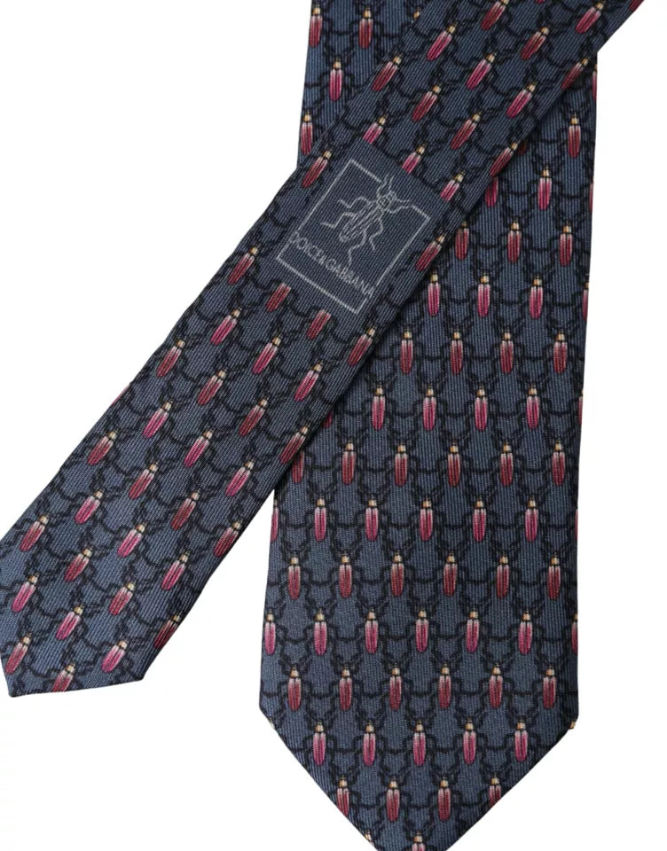 Dolce & Gabbana Blue Bug Print Silk Adjustable Men Tie Dolce & Gabbana