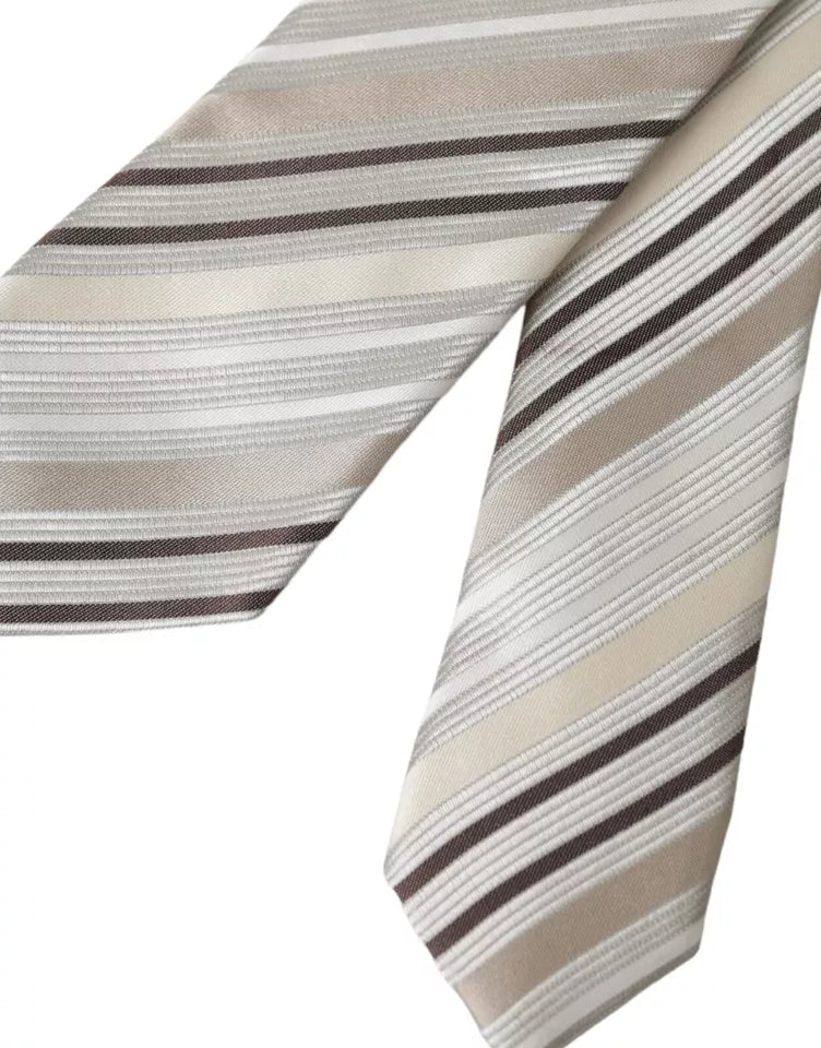 Dolce & Gabbana Beige Stripes Fantasy Silk Adjustable Men Tie Dolce & Gabbana