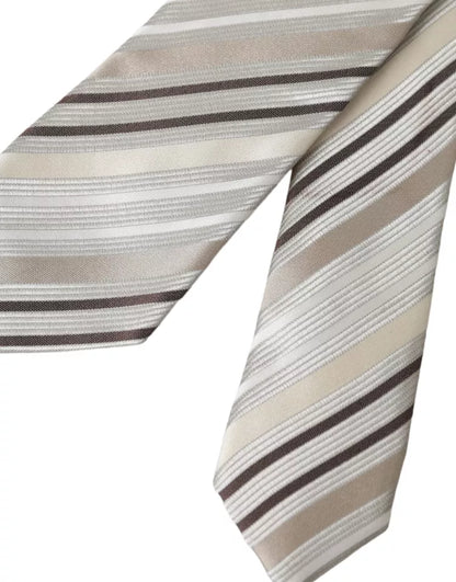 Dolce & Gabbana Beige Stripes Fantasy Silk Adjustable Men Tie Dolce & Gabbana