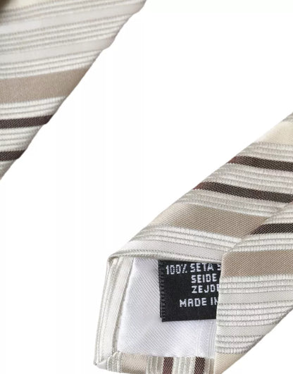 Dolce & Gabbana Beige Stripes Fantasy Silk Adjustable Men Tie Dolce & Gabbana