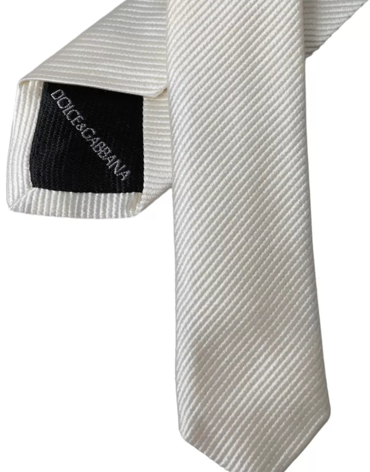 Dolce & Gabbana White Solid 100% Silk Adjustable Tie Dolce & Gabbana