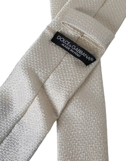 Dolce & Gabbana Off White 100% Silk Adjustable Necktie Men Tie Dolce & Gabbana