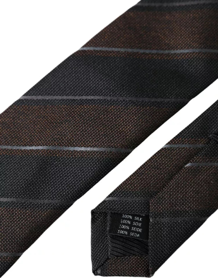 Dolce & Gabbana Brown Black Stripes Silk Adjustable Tie Dolce & Gabbana