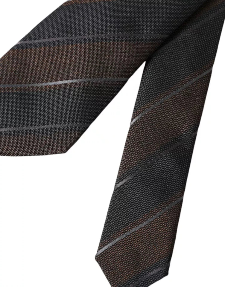 Dolce & Gabbana Brown Black Stripes Silk Adjustable Tie Dolce & Gabbana