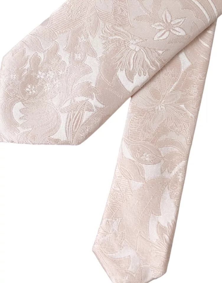 Dolce & Gabbana Off White Floral Brocade Silk Adjustable Men Tie Dolce & Gabbana