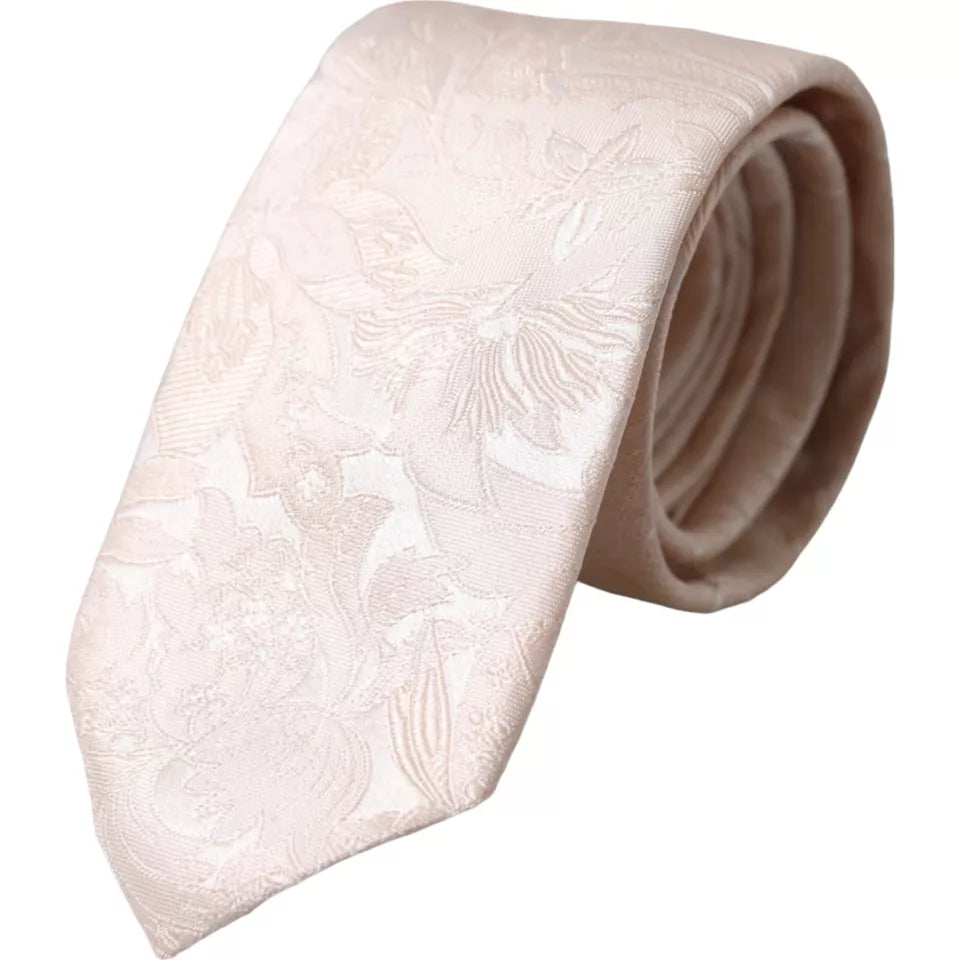 Dolce & Gabbana Off White Floral Brocade Silk Adjustable Men Tie Dolce & Gabbana