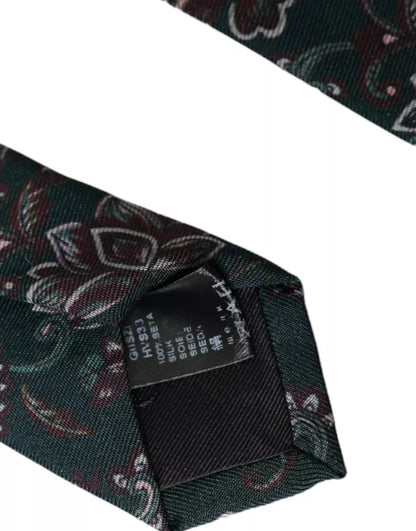 Dolce & Gabbana Green Floral Print Silk Adjustable Men Tie Dolce & Gabbana