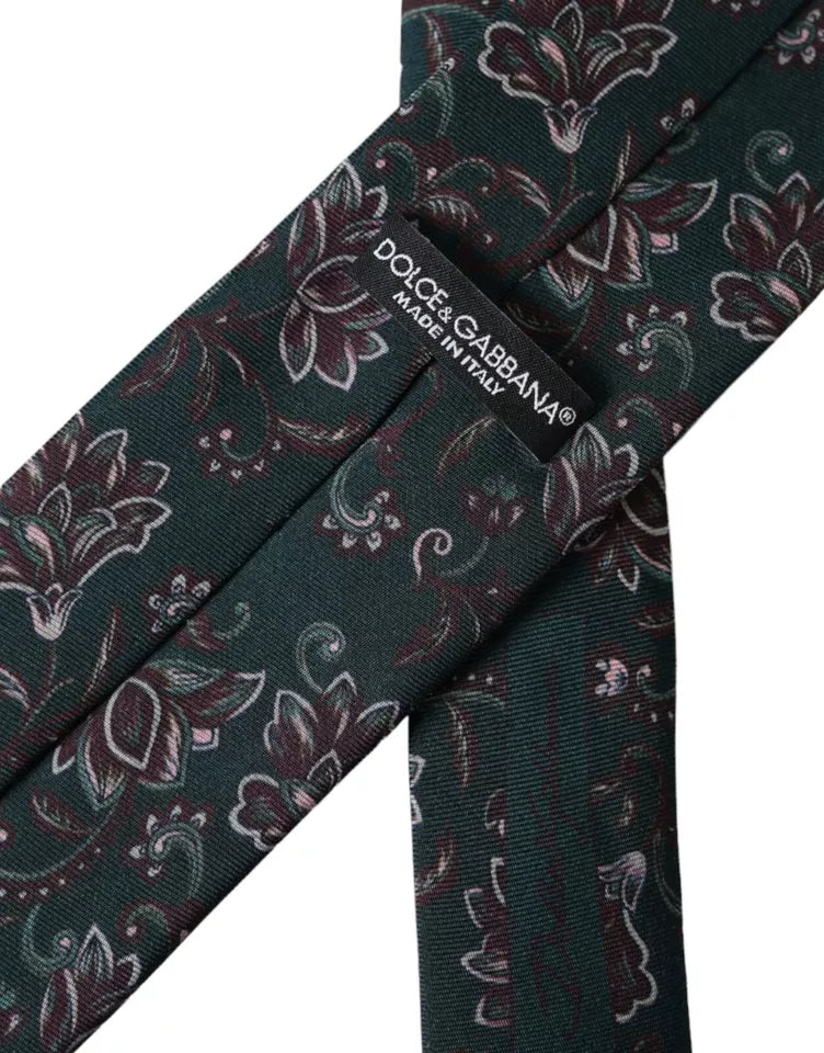 Dolce & Gabbana Green Floral Print Silk Adjustable Men Tie Dolce & Gabbana