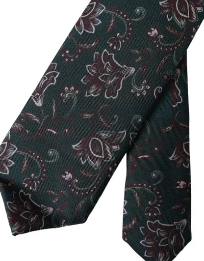 Dolce & Gabbana Green Floral Print Silk Adjustable Men Tie Dolce & Gabbana