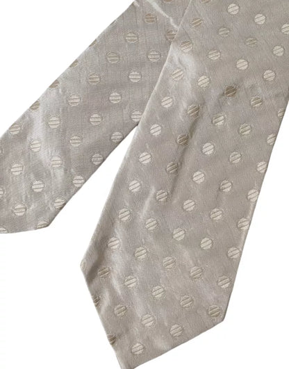 Dolce & Gabbana Beige Dotted Silk Classic Adjustable Men Tie Dolce & Gabbana