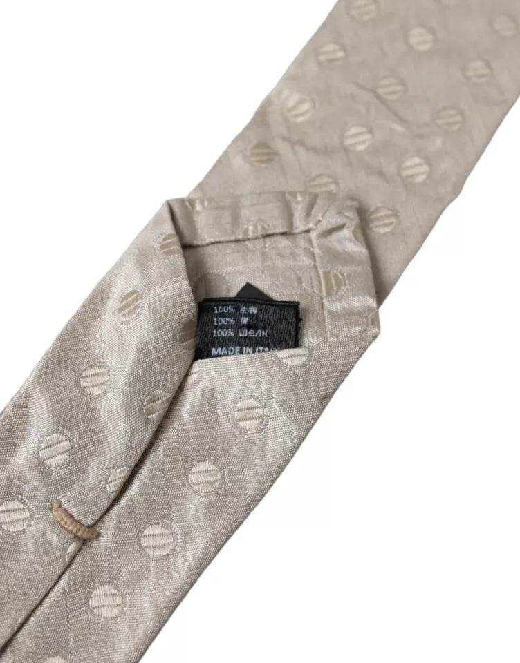 Dolce & Gabbana Beige Dotted Silk Classic Adjustable Men Tie Dolce & Gabbana