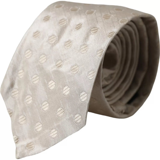 Dolce & Gabbana Beige Dotted Silk Classic Adjustable Men Tie Dolce & Gabbana