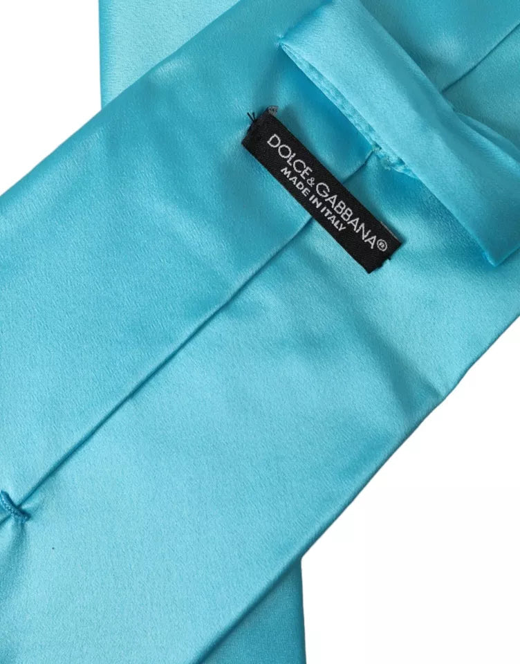 Dolce & Gabbana Light Blue Satin Silk Wide Adjustable Men Tie Dolce & Gabbana