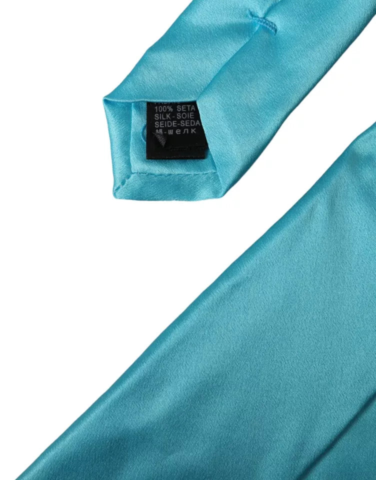 Dolce & Gabbana Light Blue Satin Silk Wide Adjustable Men Tie Dolce & Gabbana