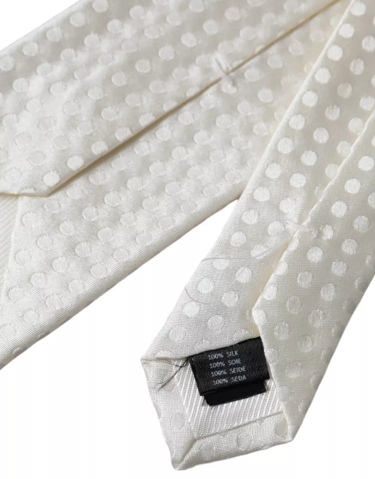 Dolce & Gabbana White Dotted Silk Classic Adjustable Men Tie Dolce & Gabbana