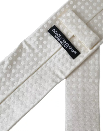 Dolce & Gabbana White Dotted Silk Classic Adjustable Men Tie Dolce & Gabbana