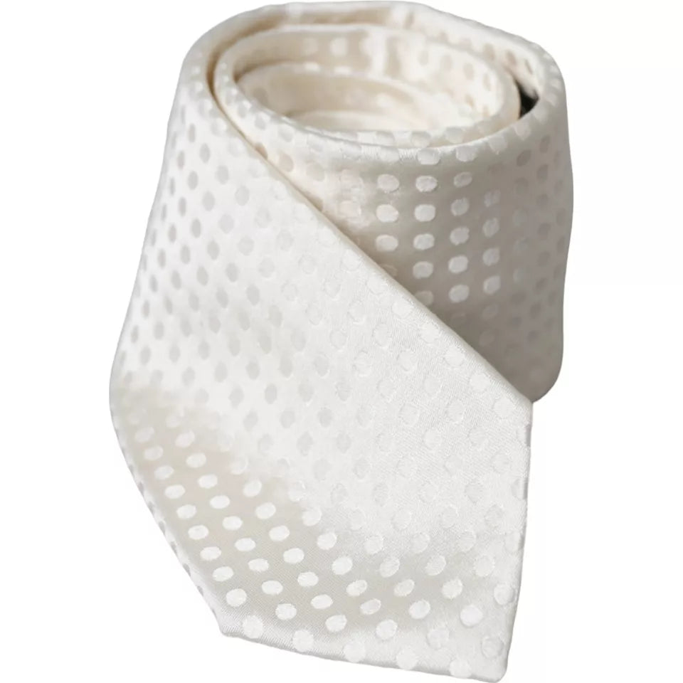 Dolce & Gabbana White Dotted Silk Classic Adjustable Men Tie