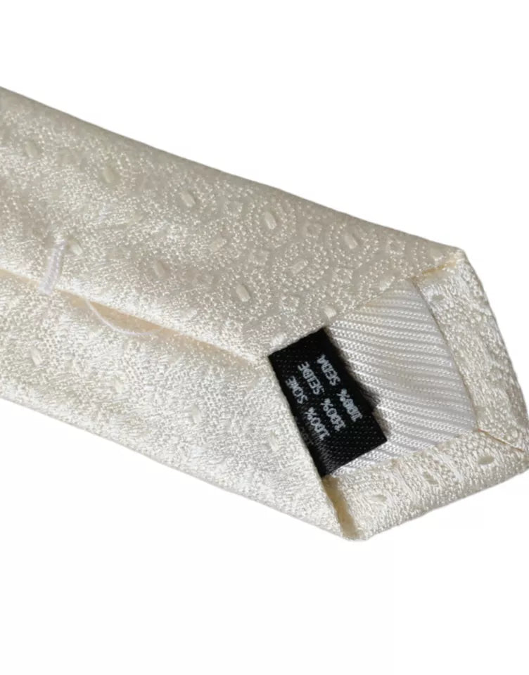 Dolce & Gabbana Off White Patterned Silk Adjustable Men Tie Dolce & Gabbana