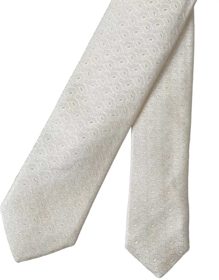 Dolce & Gabbana Off White Patterned Silk Adjustable Men Tie Dolce & Gabbana