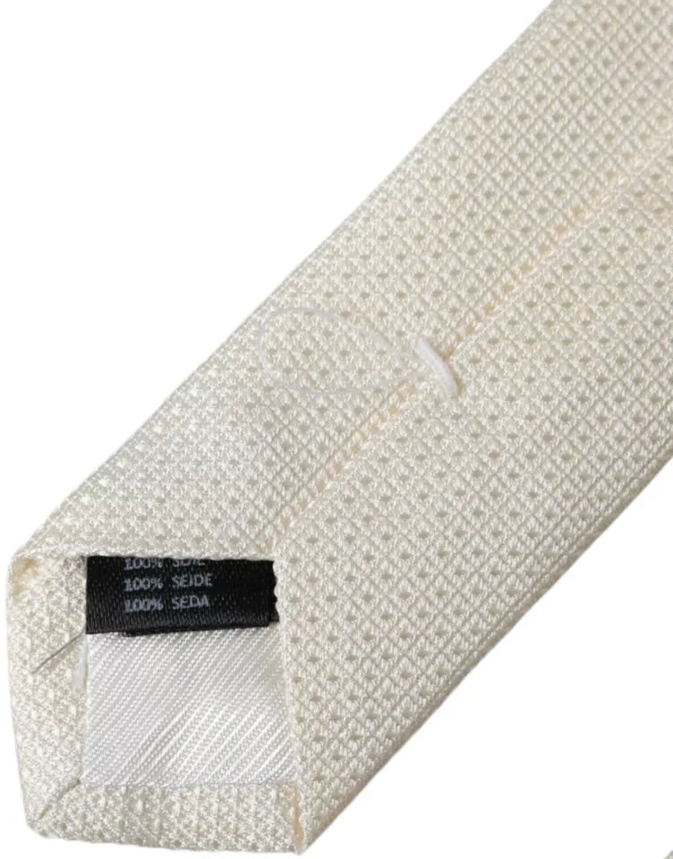 Dolce & Gabbana Off White Patterned Silk Classic Adjustable Tie Dolce & Gabbana