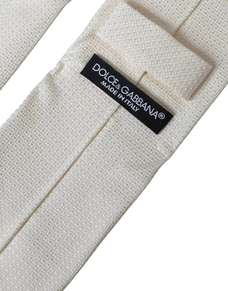 Dolce & Gabbana Off White Patterned Silk Classic Adjustable Tie Dolce & Gabbana