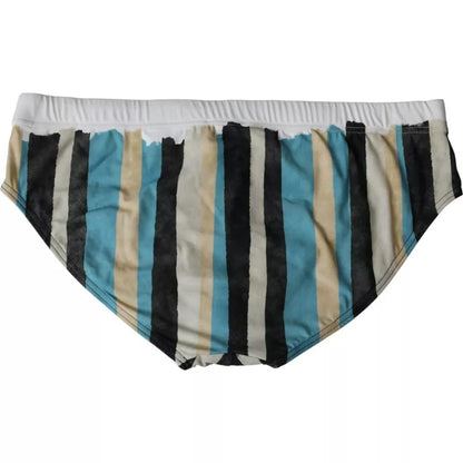 Dolce & Gabbana Multicolor Stripes Logo Beachwear Brief Swimwear