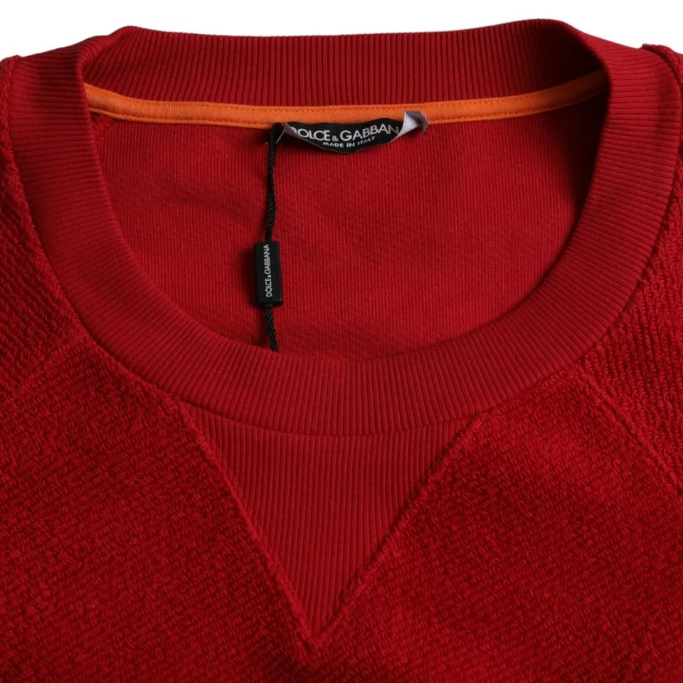 Dolce & Gabbana Red Logo Cotton Crew Neck Pullover Sweater