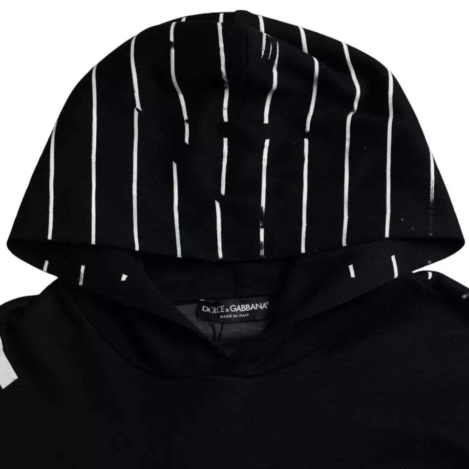 Dolce & Gabbana Black White Stripes Logo Hooded Sweater