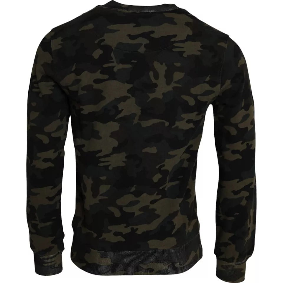 Dolce & Gabbana Black Camouflage Crew Neck Pullover Sweater