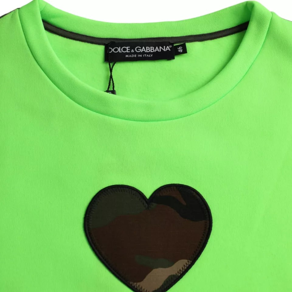 Dolce & Gabbana Green Patchwork Heart Crew Neck Pullover Sweater