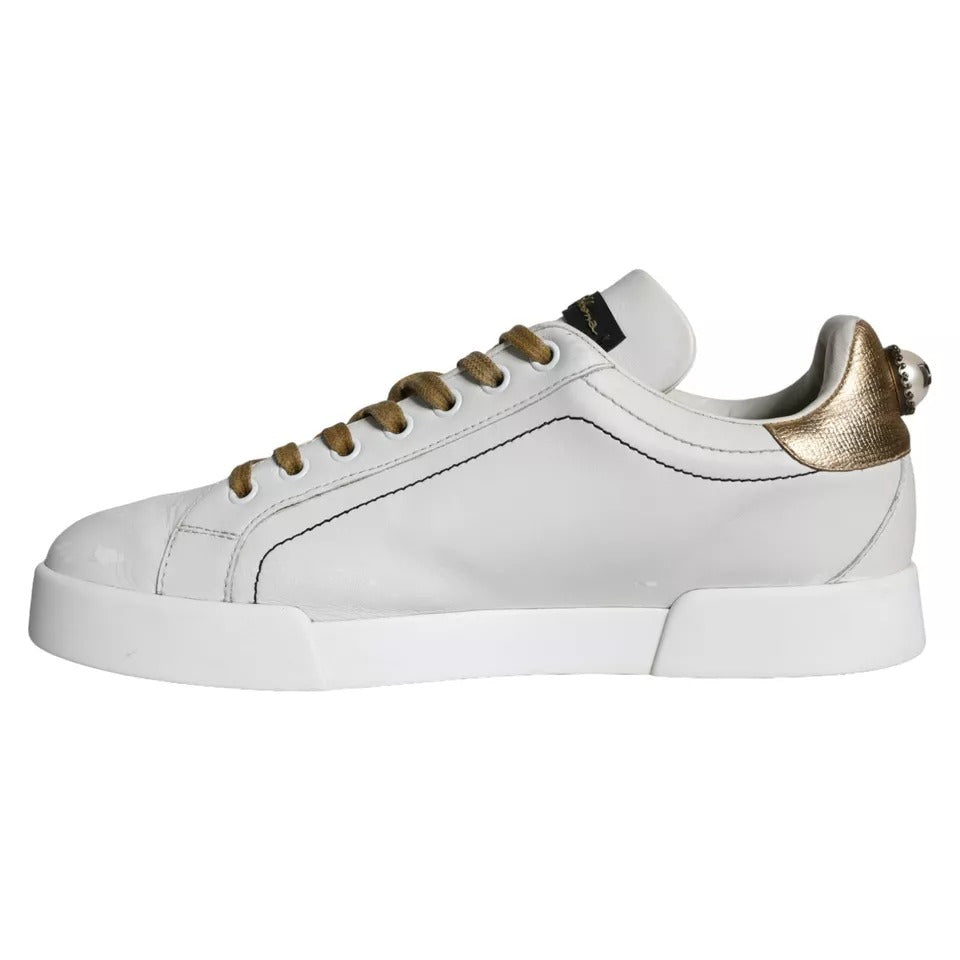 Dolce & Gabbana White Leather Portofino Low Top Sneakers Shoes Dolce & Gabbana