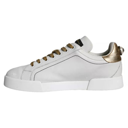 Dolce & Gabbana White Leather Portofino Low Top Sneakers Shoes Dolce & Gabbana