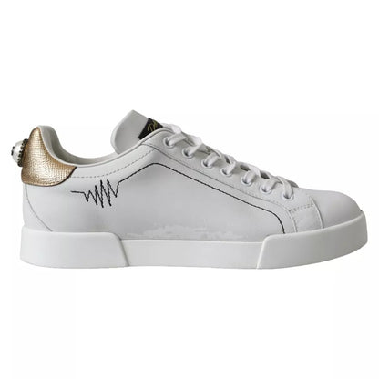 Dolce & Gabbana White Leather Portofino Low Top Sneakers Shoes