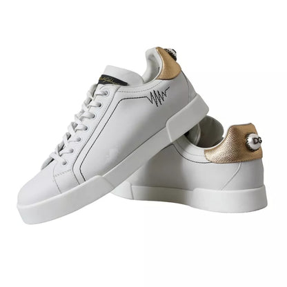 Dolce & Gabbana White Leather Portofino Low Top Sneakers Shoes