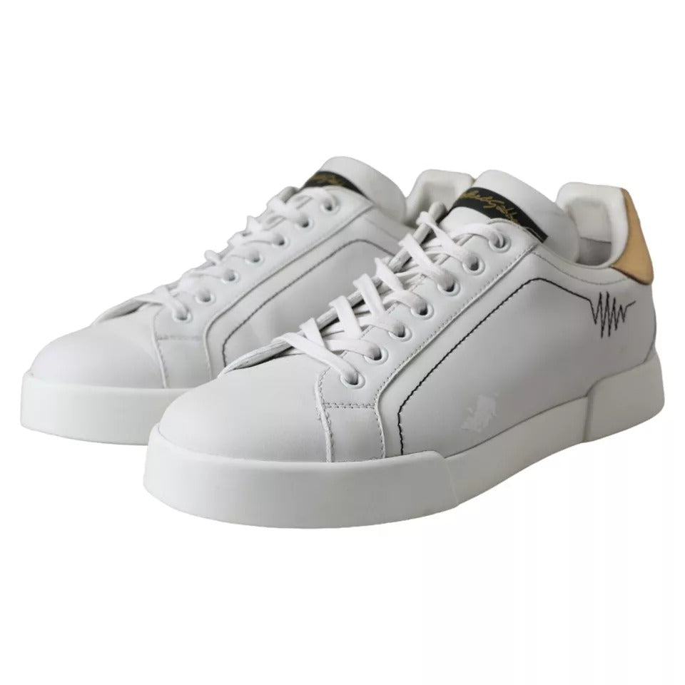 Dolce & Gabbana White Leather Portofino Low Top Sneakers Shoes