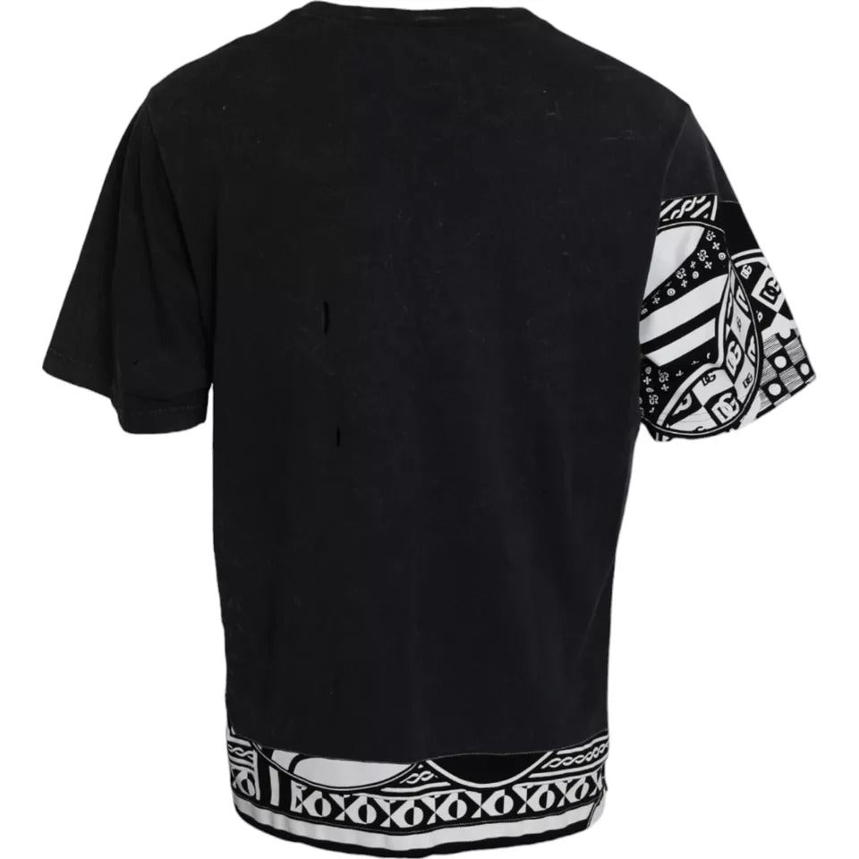 Dolce & Gabbana Black Graphic Printed Cotton Short Sleeves T-shirt