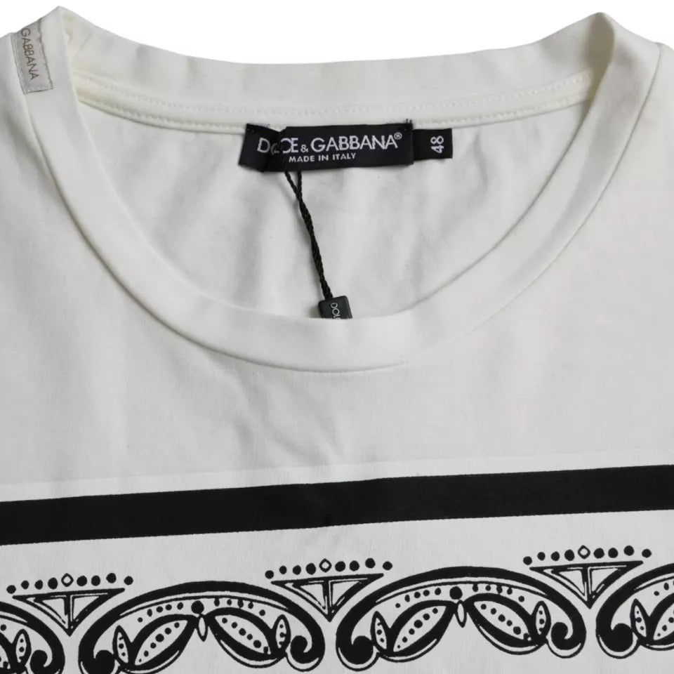 Dolce & Gabbana White Bandana Print Cotton Short Sleeves Men T-shirt