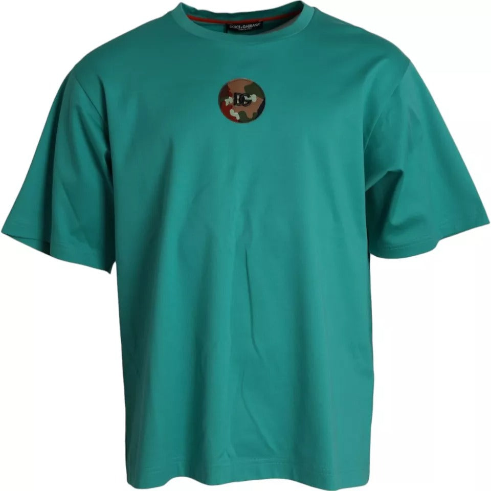 Dolce & Gabbana Green Logo Patch Round Neck Cotton  T-shirt