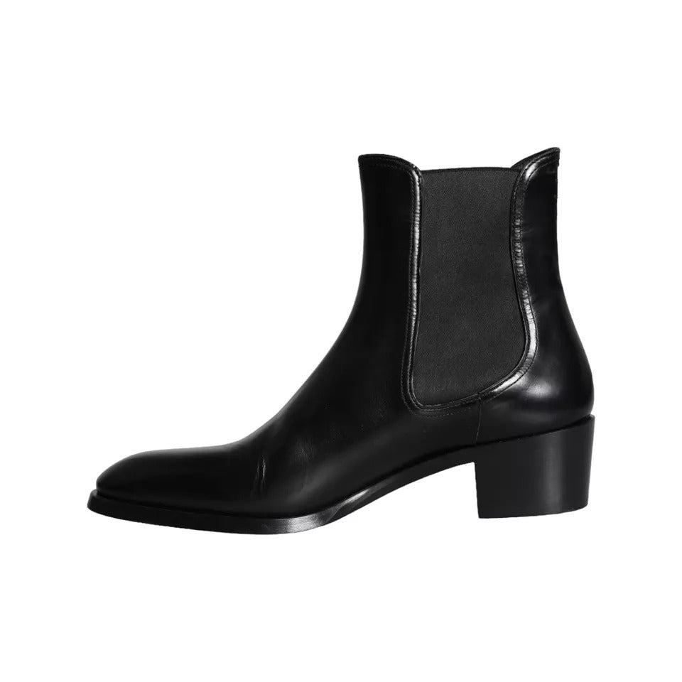 Dolce & Gabbana Black Leather Chelsea Ankle Boots Men Shoes