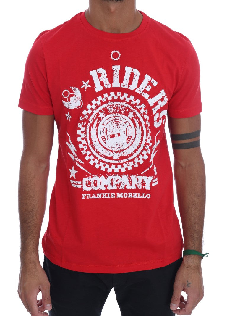 Frankie Morello Chic Red 'RIDERS' Motive Crewneck Tee Frankie Morello