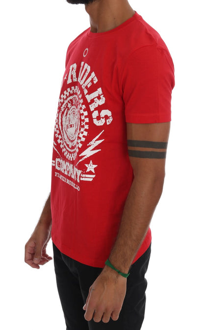 Frankie Morello Chic Red 'RIDERS' Motive Crewneck Tee Frankie Morello