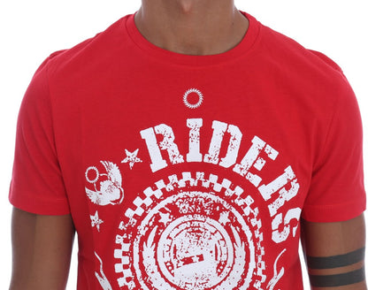 Frankie Morello Chic Red 'RIDERS' Motive Crewneck Tee Frankie Morello