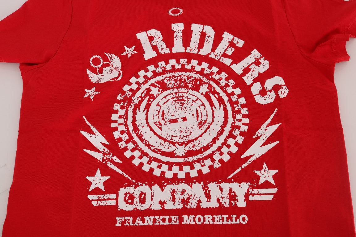 Frankie Morello Chic Red 'RIDERS' Motive Crewneck Tee Frankie Morello