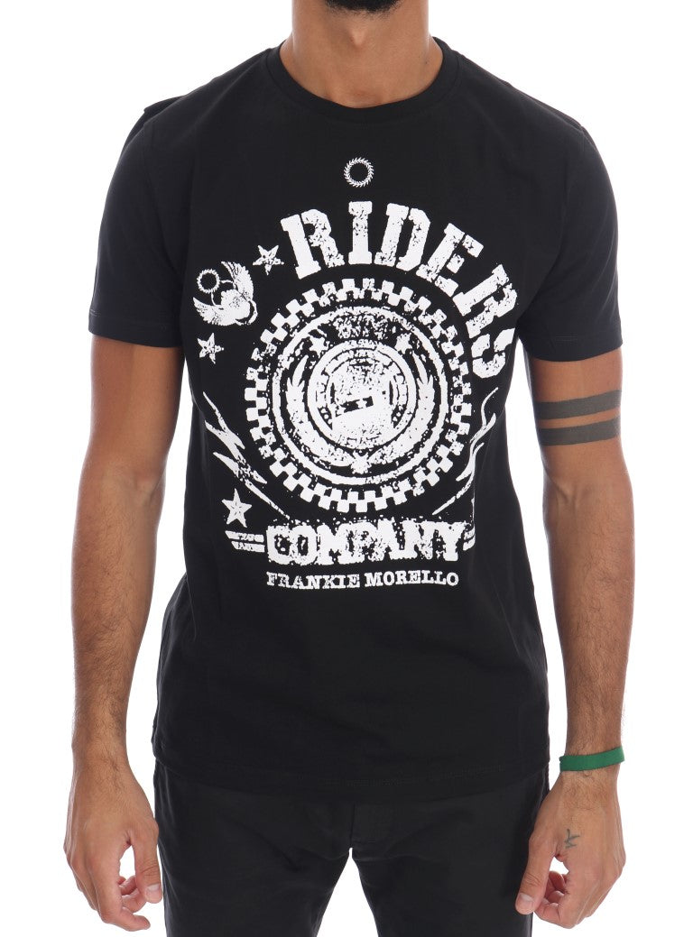 Frankie Morello Chic Black Crewneck Tee with 'RIDERS' Motif Frankie Morello