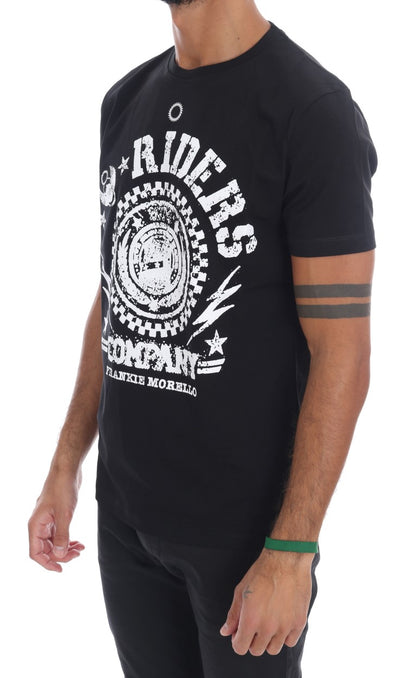 Frankie Morello Chic Black Crewneck Tee with 'RIDERS' Motif Frankie Morello