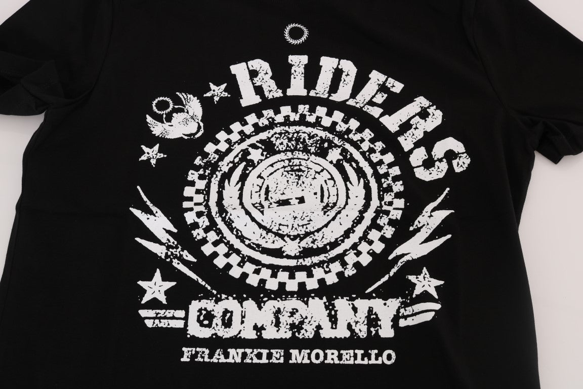 Frankie Morello Chic Black Crewneck Tee with 'RIDERS' Motif Frankie Morello