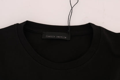 Frankie Morello Chic Black Crewneck Tee with 'RIDERS' Motif Frankie Morello