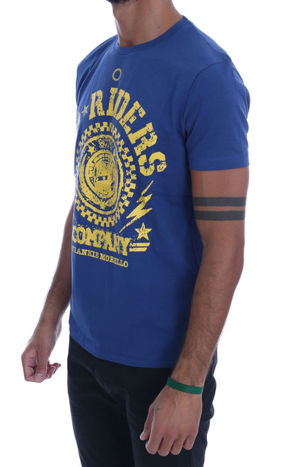 Frankie Morello Stylish Blue Riders Motif Cotton Tee Frankie Morello