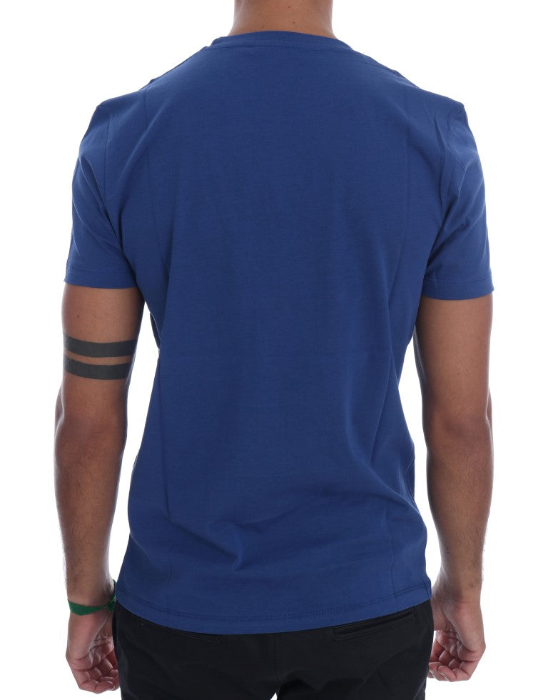 Frankie Morello Stylish Blue Riders Motif Cotton Tee Frankie Morello